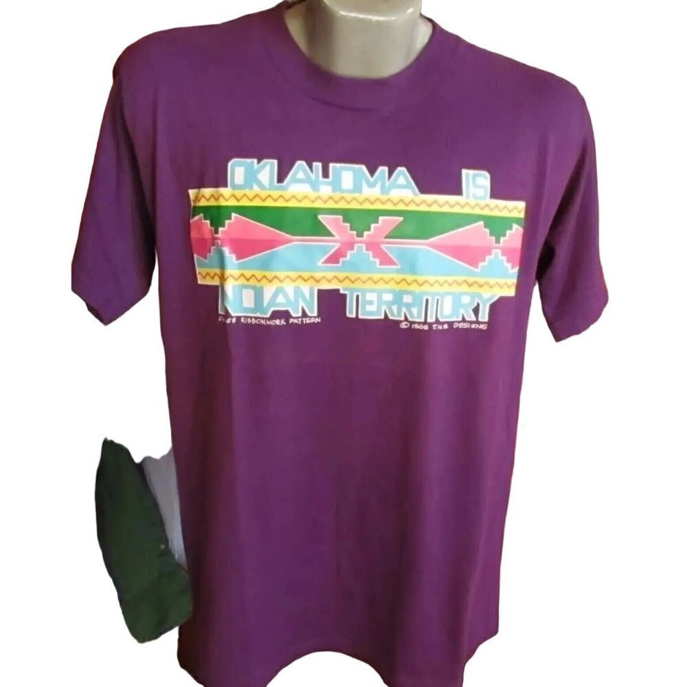 NOS L True Vtg 80's 1986 T-shirt SPORTSWEAR OKLAHOMA INDIAN OSAGE GRAPHIC USA